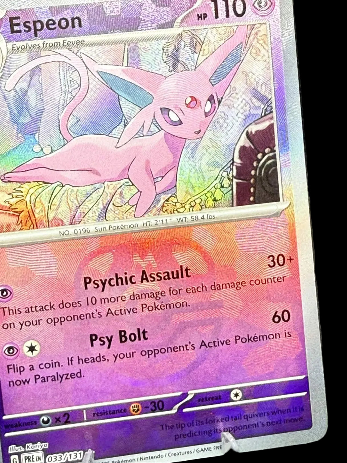 Espeon Masterball Prismatic Evolutions Holo Pokémon TCG Card 033/13