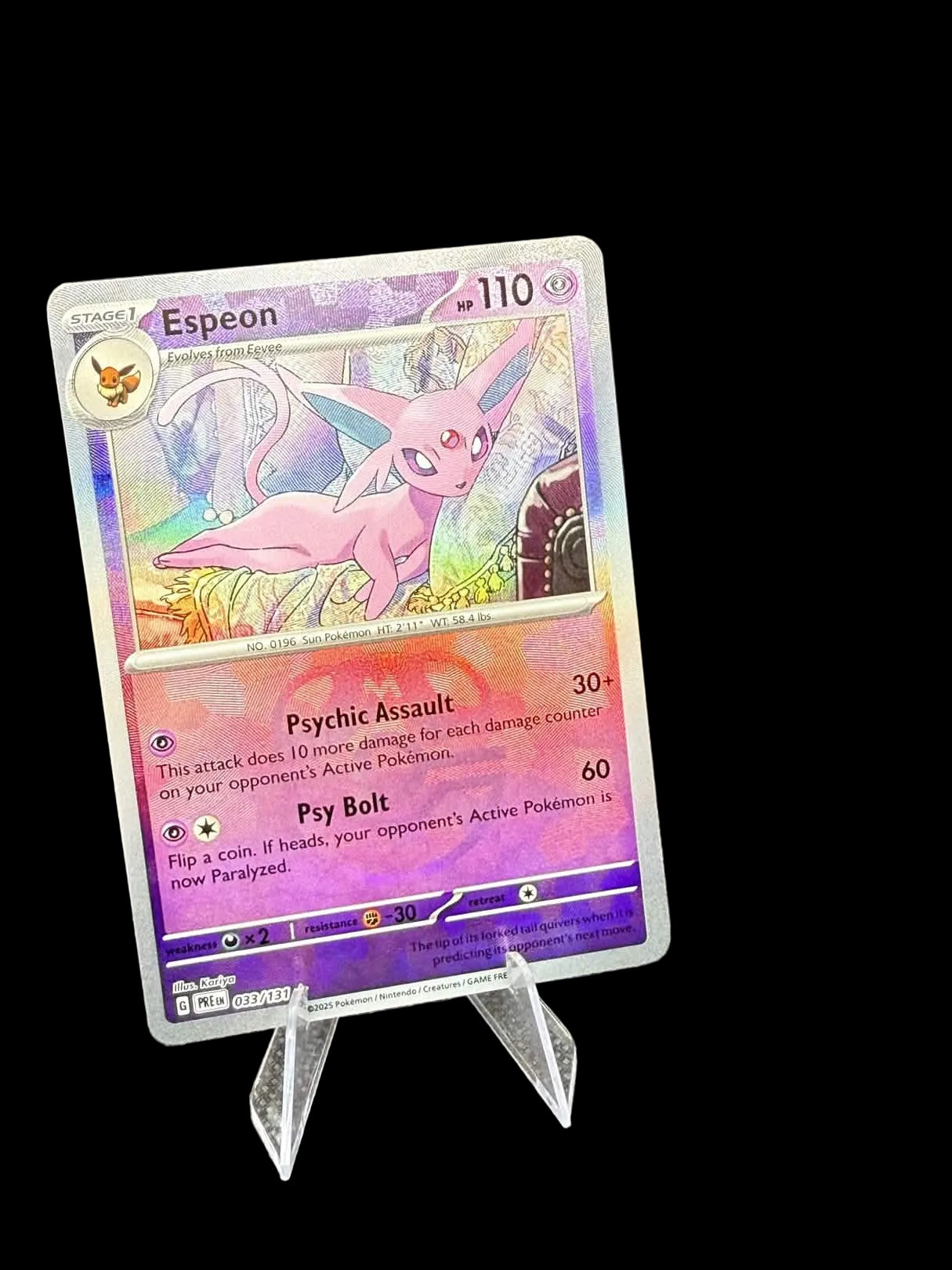 Espeon Masterball Prismatic Evolutions Holo Pokémon TCG Card 033/13